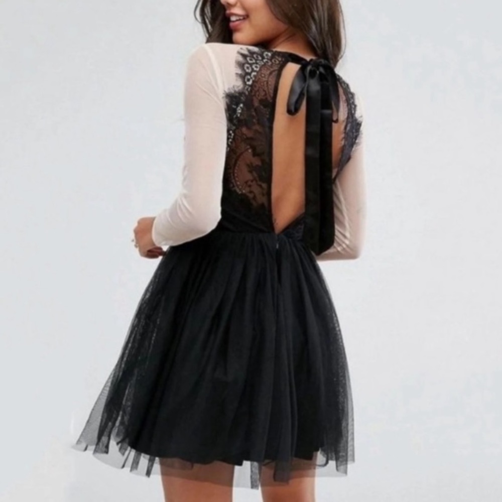 New Sheer Tulle Ribbon Back Evening Dress SZ 10